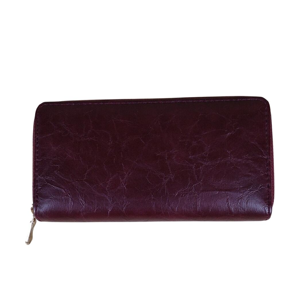 Elegant Burgundy Red Business Casual Formal Preppy Women's Long Zip Wallet